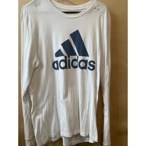 Long Sleeve White Adidas Shirt with Blue Logo
